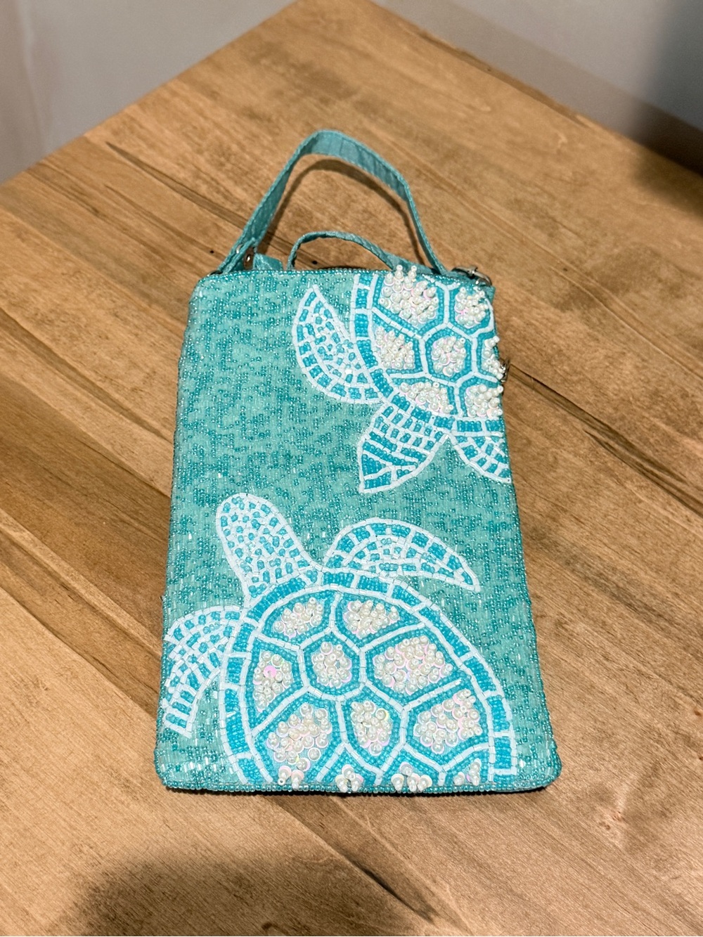 Beaded Turquoise Turtle Wristlet Clutch